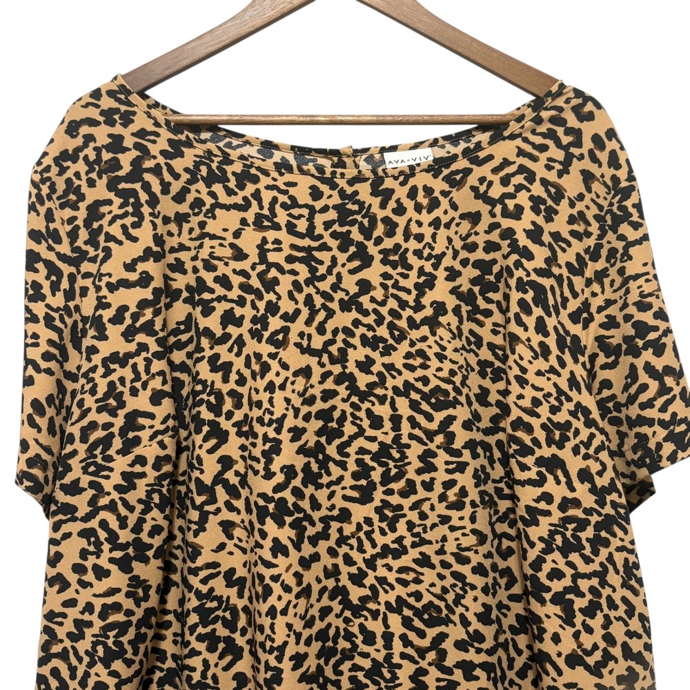 Ava Viv Womens Tunic Top 3X Brown Black Animal Print Stretch Y2K Boho Chic Indie - Picture 3 of 5